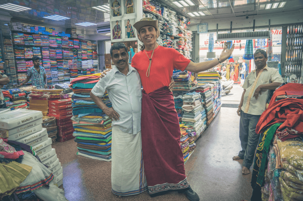 Steve Yalo posing with a local while shopping in Jaffna
