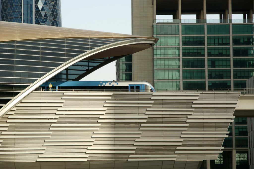 Dubai Metro station with a car leaving