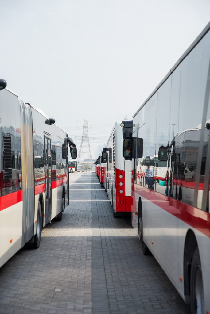 public transport rta buses dubai lined up at the bus station 